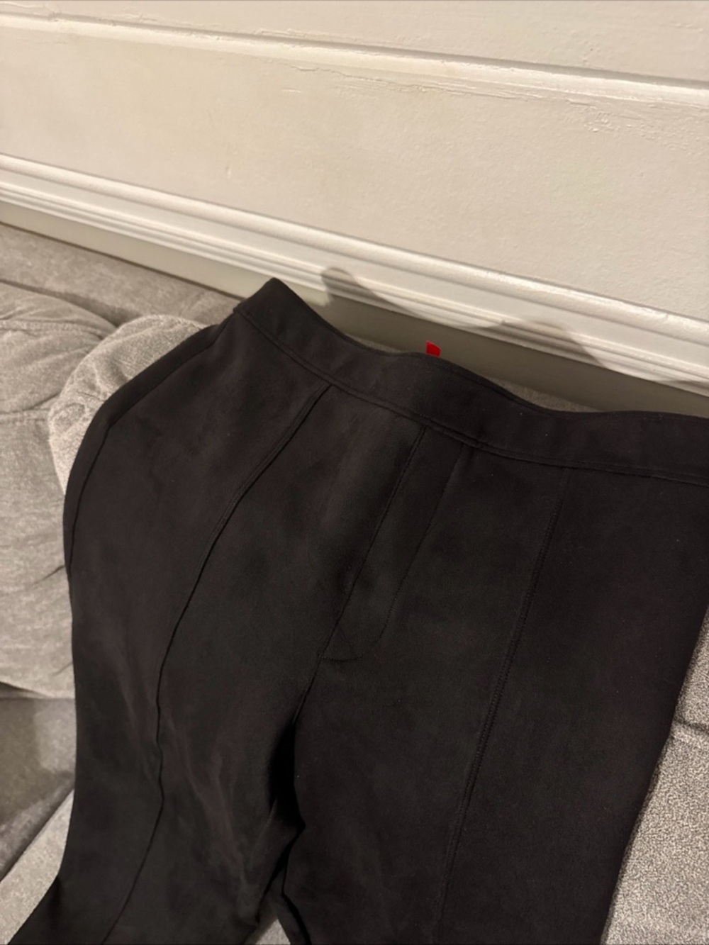 SPANX WOMENS MEDIUM TALL BLACK SUADE SOFT STRETCHY PANTS EUC